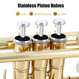 ROWELL Bb Trumpet Standard Trumpet Set,Double Support Beam Design Trunpet, Trumpet Instrument with Hard Case, Cleaning Kit, Stand, Mouthpiece, Gloves, Valve Oil for Beginner,Student and Adult.(Gold)