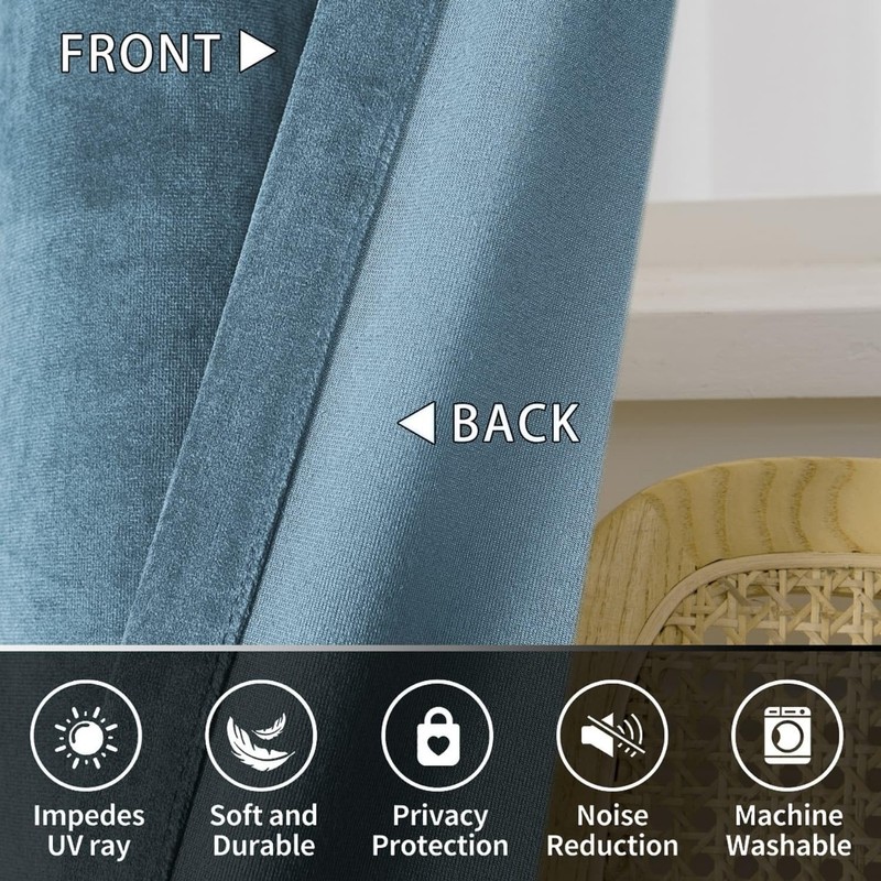 SMILETIME Sky Blue 52 x 96 in Long Velvet Curtains