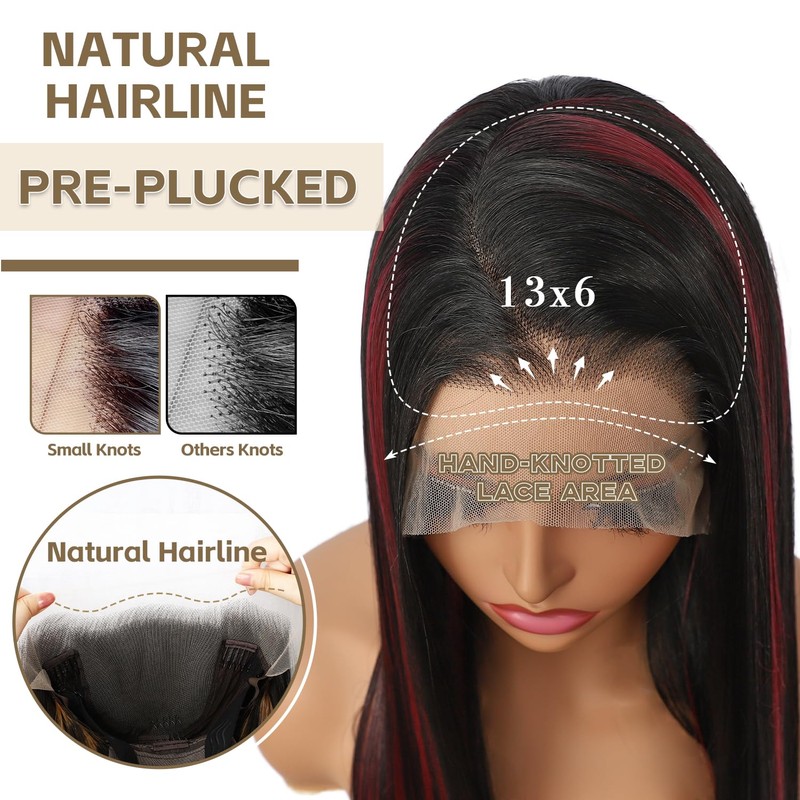13X6 Black and Red Glueless Synthetic Lace Front Wig 26IN