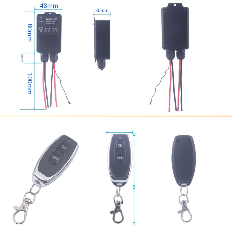 MANGOOD DC 8V~80V Waterproof Wireless Relay Switch, 12V/24V/48V/72V 30A Relay