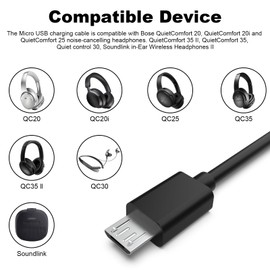Zosvoses QC35 Charging Cord Compatible with Bose QC35, QC35 II, QC25, QC20, QC20i & SoundLink Around Ear Wireless Headphones II (5ft)
