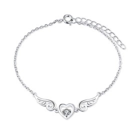 LGSY 925 Sterling Silver Guardian Angel Wings Bracelets for Women, CZ Design Heart Adjustable Chain Bracelets for Jewelry