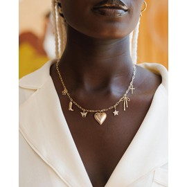 Plenky Charm Necklace-14K Gold Plated Charm Necklace CZ Butterfly Star Necklaces Bow Heart Cross Cowboy Boot Christmas Necklaces for Women Dainty Simple Jewelry for Women