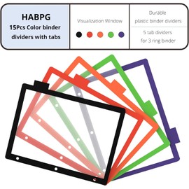 HABGP 15PCS/3 Set 3 Ring Binder Dividers with Tabs, Color Page Dividers for 3 Ring Binder with Tabs, 5 Tab Dividers, Clear Folder Dividers, Three Ring File Dividers with Tabs, Tabbed Index Dividers