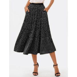 Oyamiki Black Skirt for Women High Waist Dressy Flowy Swing Midi Skirt for Womens Casual Summer Spring Elegant Trendy Skirts, M