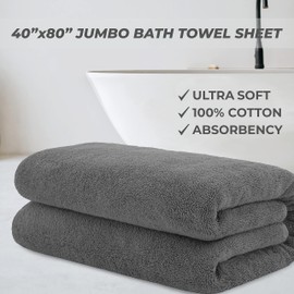 Cotton Paradise 100% Cotton 40x80 Oversized Bath Sheet, Extra Large Turkish Bath Towels for Bathroom, Dark Gray Bathsheet