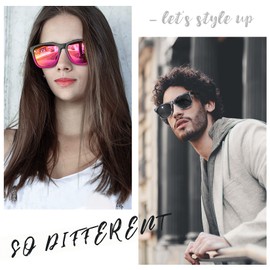 Joopin 2 Pack Square Polarized Sunglasses for Men, Designer lightweight Retro Black Sun Glasses UV protection, Red Shades for Sensitive Eyes