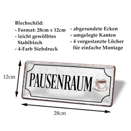 Breakenraum Decorative Tin Sign in Vintage Style - Retro Decorative Sign for Company Office Hotel Kitchen - 28 x 12 cm