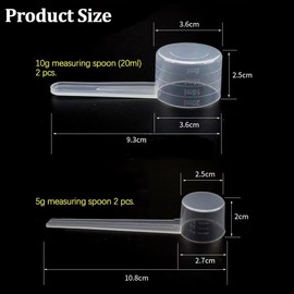 Set of 4 Measuring Spoons, Dosing Spoons Transparent with Scale 5 g and 10 g / 20 ml Scales, Measuring Spoons Gram, Scoop 5 g and 10 g / 20 ml, Dosing Spoon for Baking Cooking Coffee Washing Powder