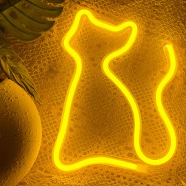VIFULIN Cat Neon Sign Cat Room Decor, LED Neon Cat Sign for Classroom, Neon Cat Light for Bedroom, Yellow Gold USB/Battery Operated Neon Sign for Wall Decor, Cute Cat Decor Gifts for Girls, Women