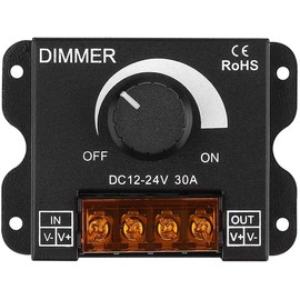 RGBZONE LED Light Strip Dimmer, DC 12V-24V 30A PWM Dimming Controller, Knob Adjust Brightness, ON/Off Dimmer Switch for Single Color LED Strip Lights - Metal Shell Dimmer (Single Color)