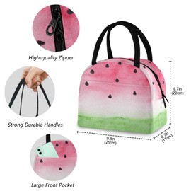 ZzWwR Pink and Green Watercolor Watermelon Reusable Lunch Tote Bag with Front Pocket Zipper Closure Insulated Thermal Cooler Container Bag for Man Women Work Picnic Travel Beach Fishing