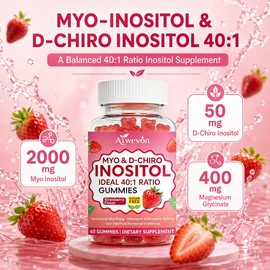 Myo & D-Chiro Inositol Gummies, 40:1 Ratio with 2,000 mg Myo-Inositol & 50 mg D-Chiro Supplement for Women with Folate Vitamin D3, Magnesium & Zinc, Sugar Free, 60 Gummies
