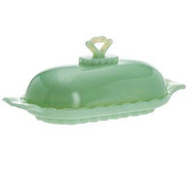Mosser Glass Decorative Jadeite Opaque Green Lidded Butter Dish - Made In US