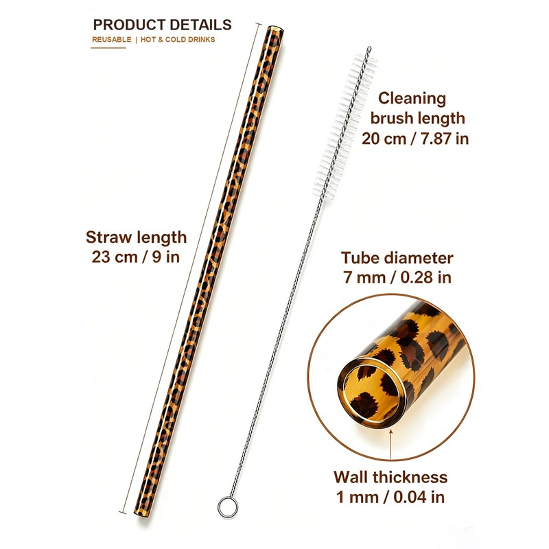 Fanquility 10Pcs Reusable Leopard Straws Cute Cheetah Print Straws