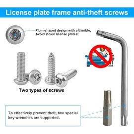 Anti Theft License Plate Screws Kits, Rustproof Stainless Steel Mounting Hardware for Car Tag Plate Frames Covers, Button Head Bolts Fasteners Kits for Auto Front and Back License Plates(White)