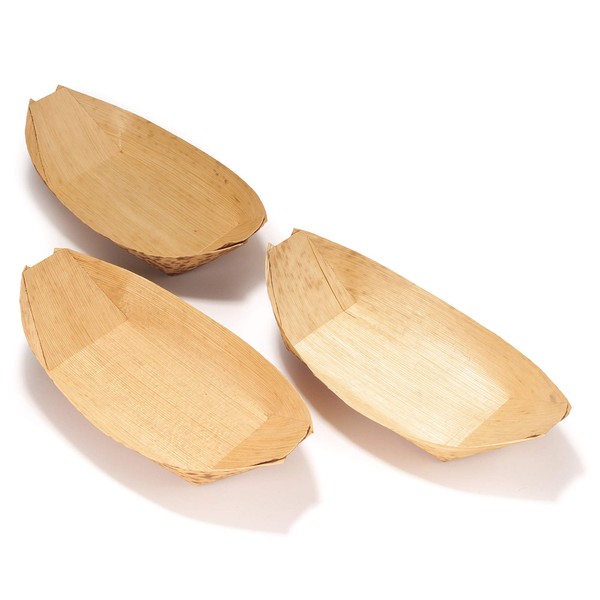 BambooMN 8.3" x 4.5" Premium Bamboo Leaf Boat, All Natural and Disposable Compostable for Catering and Home Use, 300 Pieces