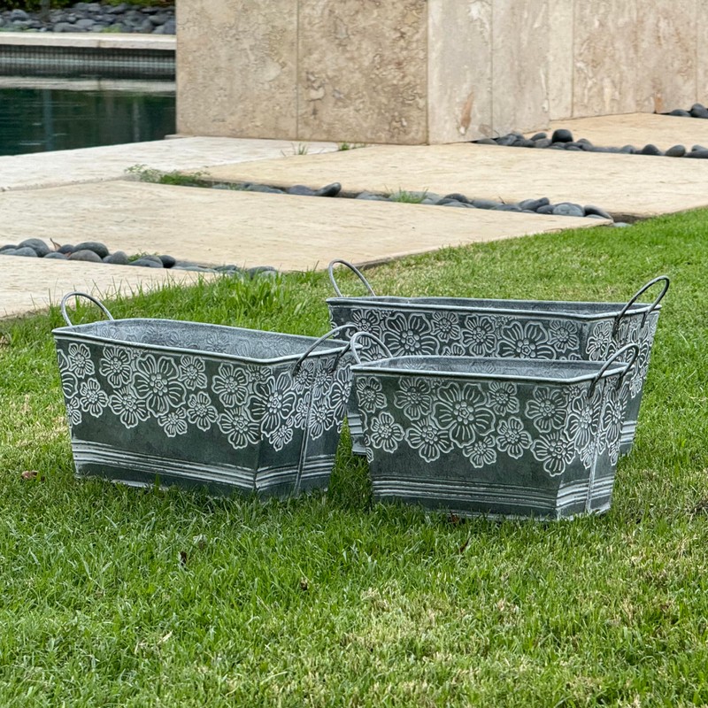 allgala Galvanized Planter Pot Indoor and Outdoor Decoration-Rectangle Grey-9"-HD88315