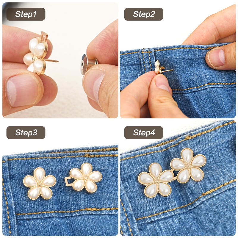 12PCS Pearl Pin-Style Waist Tighteners Decorative Brooch Clips Safety Pin