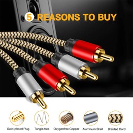 2RCA to 2RCA Cable 6ft, Hanprmee Gold-Plated [Copper Shell] [Heavy Duty] Nylon Braid 2 RCA Male to 2 RCA Male Jack Stereo Audio Cable, RCA Cable (6Ft/2M)