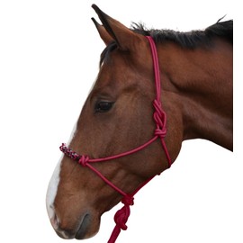 Kensington Clinician Rope Halter - Horse Halter with Tri-Colored Braided Noseband and Snug Fit 165 - Merlot
