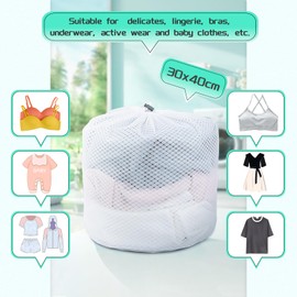 AiQInu Set of 4 Laundry Bags, Washing Machine, Laundry Net, Large Washing Machine, Laundry Bag Set with Cord Stopper, Laundry Bag, Reusable, Laundry Net Bra, Mesh Bag for Laundry 40 x 30 cm