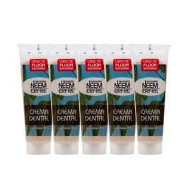 Crema Dental Natural LIBRE DE FLUOR Artesanal de Corteza de Neem-Sin Fluor, Gluten, Sulfatos (SLS), Parabenos, Petrolatos, Triclosan, Azucar| bienestar NEEM ERFRE (Menta, Paq. 5)