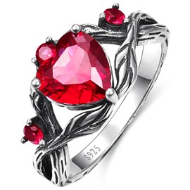 JIARUI 925 Sterling Silver Rings for Women Heart Ruby Ring Jewelry Gifts for Mother's Mom Sister Friend Size 8