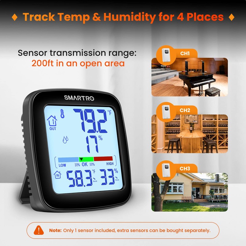 SMARTRO SC92 Professional Indoor Outdoor Thermometer Wireless Digital Hygrometer Room