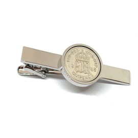 Premium 1945 Sixpence Tie Clip for a 80th Birthday cufflinks