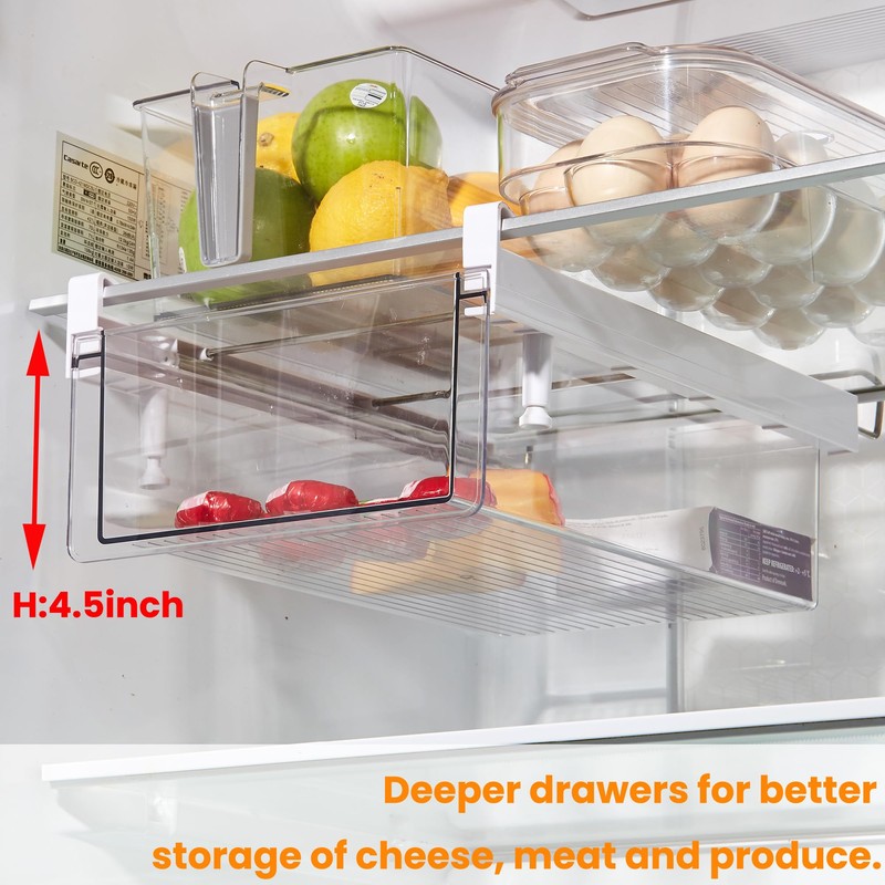 vacane Deeper Refrigerator Drawers, Adjustable Refrigerator Shelf 14-19.5 Inches Large