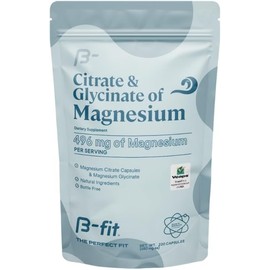 B-FIT B Citrato y Glicinato de Magnesio - Magnesio Complex - 220 Cápsulas Suministro para 2 Meses - Alta Biodisponibilidad - Sin Aditivos - Distintivo Vcaps