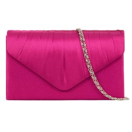 fi9® LADIES SATIN PARTY PROM BRIDAL EVENING CLUTCH HAND BAG PURSE HANDBAG (Fuchsia Pink)