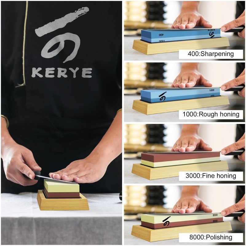 Knife Sharpening Stone Set, KERYE Professional Japanese Whetstone Knife Sharpener