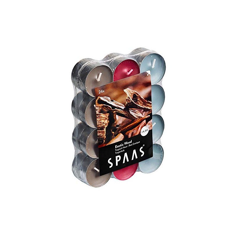 Spaas 24 Scented Tealights Assorted Colours, 4.5 Hours, Exotic Wood,