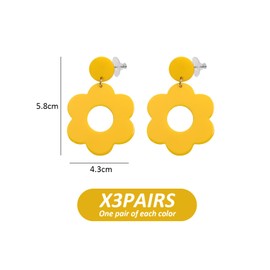 3 Pairs of Earrings, Yellow Earrings, Flower Earrings, Chrysanthemum Earrings, Retro Earrings, Acrylic Earrings, Neon Earrings, Ladies and Girls Earrings (Rose Red, Green, Yellow)