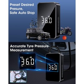 Hsthe Sea 6000mAh Tyre Inflator Cordless Car Tyre Pump with 40cm Inflatable Hoses 150Psi Portable Air Compressor with LCD Display, Electric Bike Pump with SOS Light for Car Motorcycle Bicycle Balls