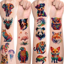 Watercolour Animal Tattoos for Children, 10 Sheets Children's Tattoos, Skin-Friendly Set, Temporary Tattoos for Girls Boys, Party Bags, Children's Birthday Party Favours, Party Decoration