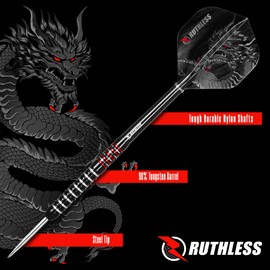 RUTHLESS | Animal Darts Set | Steel Tip | 90% Tungsten Barrel | Dart Flights and Stems Included | Available in Multiple Designs and Weights. (Dragon, 24g)