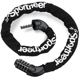 Sportneer Bicycle Lock Combination Lock with Numbers and High Security Level Chain Locks Bicycle 5-Digit Resettable Wheel Barrier with Chain Made of Hardened Steel 6 mm x 100/110/120 cm