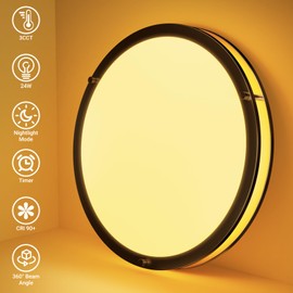 libtit LED Ceiling Lights with Remote for Bedroom Kitchen, 24W 2400lm Super Bright & Dimmable Flush Mount Light Fixtures, 2700K-6500K Adjustable Modern Lamps with Timer, Black