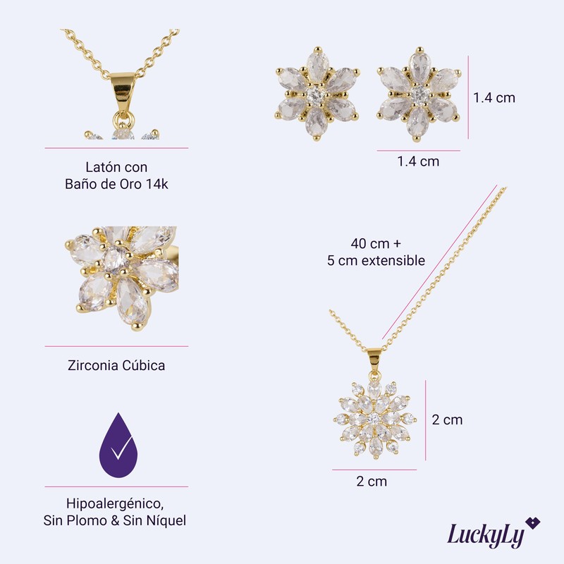 LuckyLy Set de Joyería para Mujer de Oro 14k con