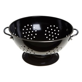 Premier Housewares 508557 Enamel Retro Colander Bowl Stainless Steel Pasta Strainer Black Rice strainer for Cooking Sives for Cooking Pasta Drainer, H13 x W23 x D23cm