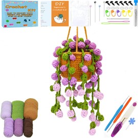 XIANFANG Multi-Color Plants DIY Craft Supplies, Beginner Crochet Kit for Adults Kids Women Men Hanging Potted Plants Crochet Starter Kit with Step-by-Step Instructions and Video Tutorials