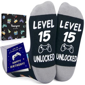 HAPPYPOP 15th Birthday Gifts Ideas for Boys - Socks for Boys Girls Age 15, Birthday Presents with Greeting Card for 15 Year Olds Teens