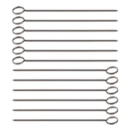 Great Credentials 10-Inch Long Stainless Steel Skewers, Barbecue Skewers, BBQ Skewers, Shish Kebab Kabob Skewers, Ring-Tip Handle, 1-Dozen