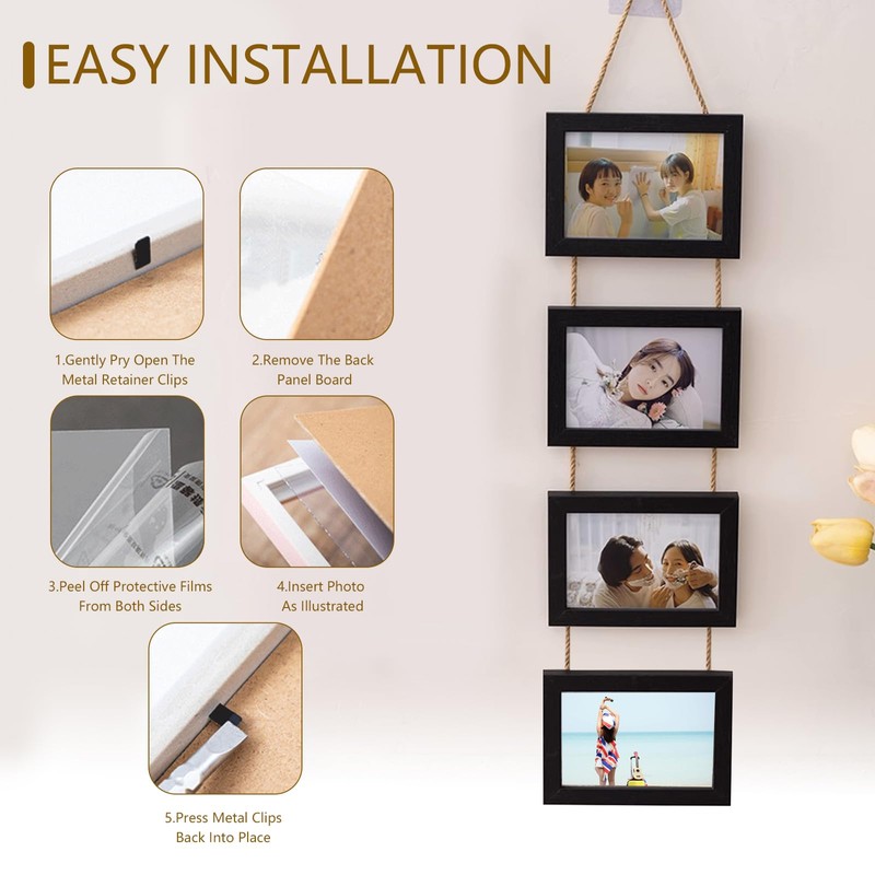 4x6 Wall Hanging Collage Picture Frame with 4 Openings, Black