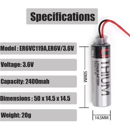 XCGonSa (10 Pack ER6V/3.6V 2400mAh PLC Single Use Li-ion Battery for ER6VC119A/119B ER6v 3.6V Li-ion Battery with Black Plug