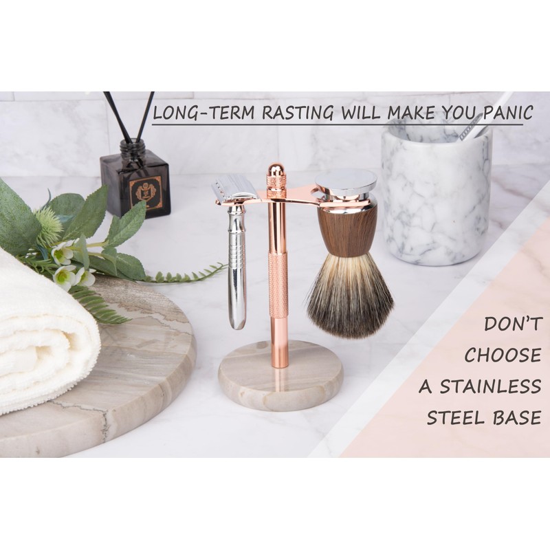 GMYIAK Razor Holder With Brush Stand, With Hand-Polished Marble Base