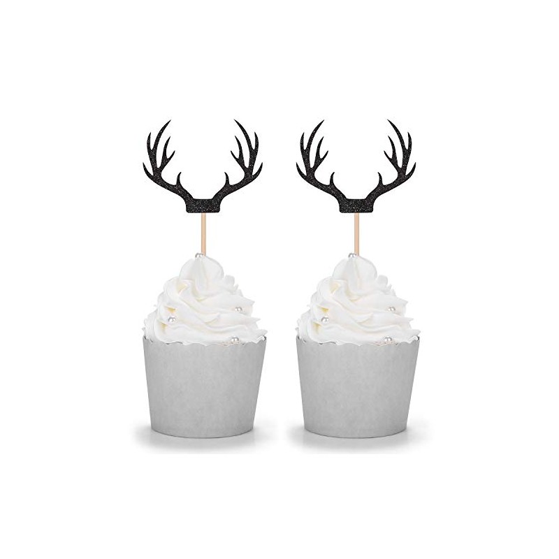 24 púas para decoración de cupcakes, diseño de ciervo negro